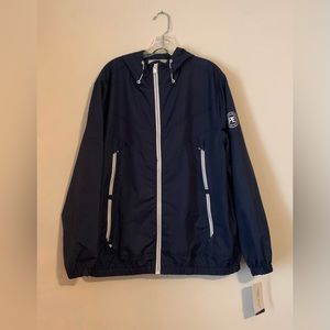 NWT! PERRY ELLIS Men’s Portfolio Navy Hooded Windbreaker Raincoat ~ Sz XL